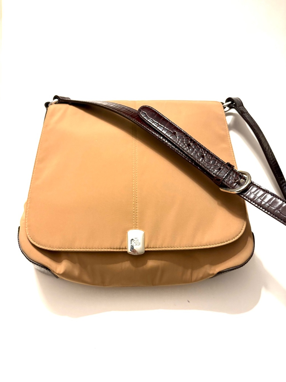 LRL Lauren Ralph Lauren Vintage Tan
Nylon Flap Crossbody Messenger
Bag